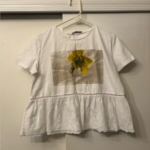 White Peplum Top with Yellow Floral Design